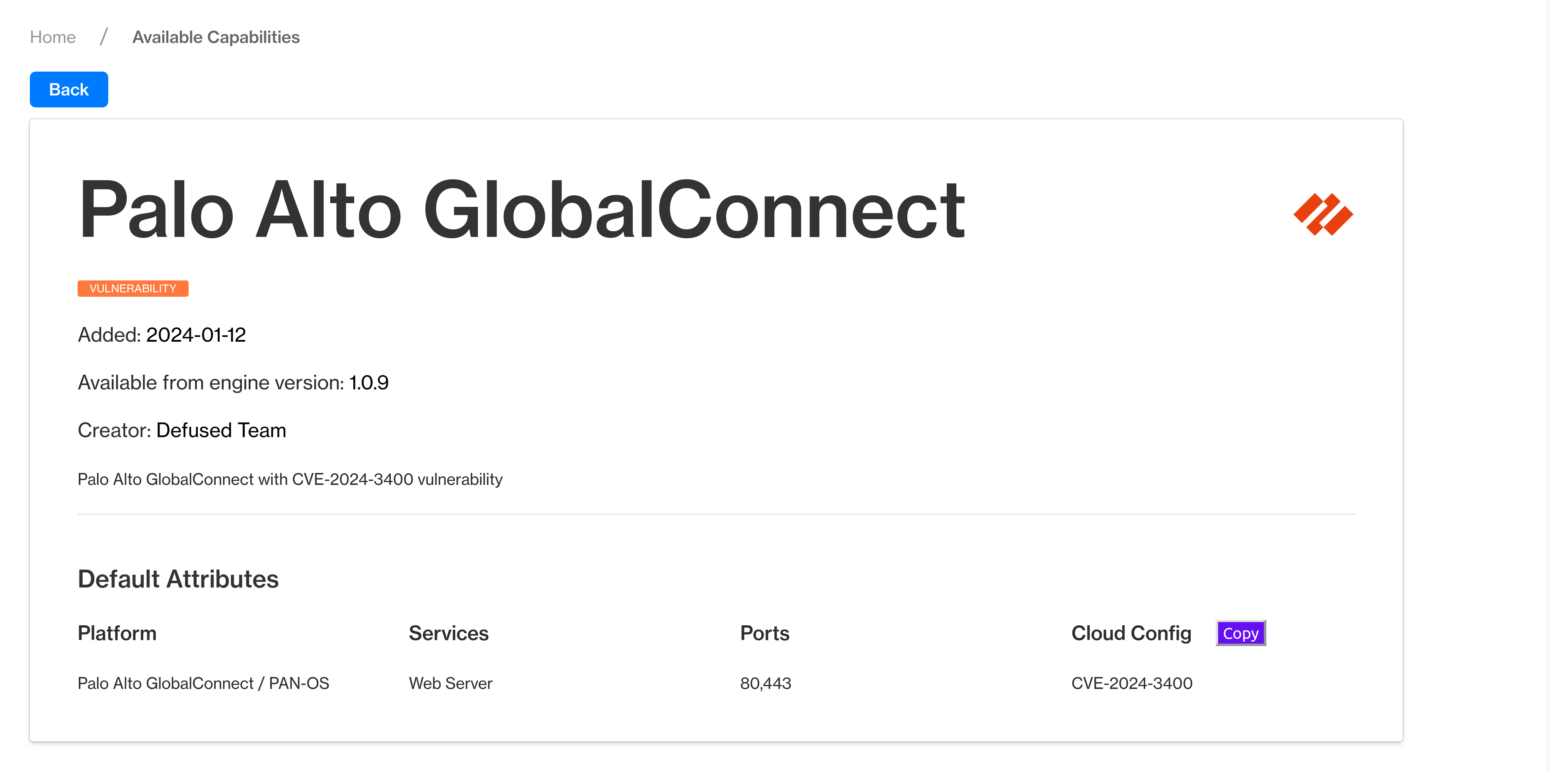 Product dashboard screenshot